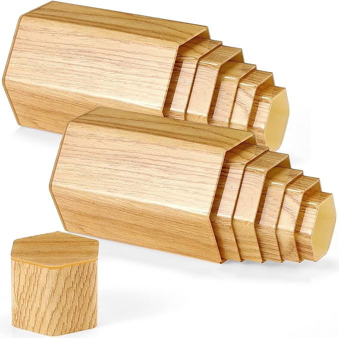 Jetec 12 Pcs Hexagonal Jewelry Display Risers Hexagonal Market Display Risers Stands Acrylic Showcase Acrylic Stand for Jewelry Model Figures Decoration, 6 Sizes (Woodgrain)