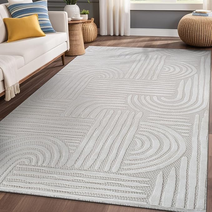 Modern Indoor Rug Orbit 5x7 Area Rugs for Living Room Luxury Kitchen Bedroom Durable Soft Geometric Durable Low and High Pile Stain Resistant Non Shedding Area Carpet 5x7