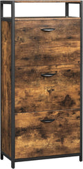 VASAGLE Shoe Cabinet with 3 Flip Drawers, Shoe Storage Cabinet, Asjustable and Removable Dividers, Holds 15-18 Pairs of Shoes, 11.8 x 23.6 x 51.2 Inches, Rustic Brown and Black ULBS101B01