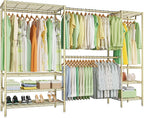 Ulif E11 Heavy-Duty Garment Rack, Metal Freestanding Clothes Rack and Closet Storage Organizer System with 8 Shelves and 4 Hanger Rods, (73.2-97.6)" W x 14.5" D x 71.2" H, Load 1034 LBS, Gold
