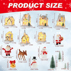 Poen LED Christmas Village Sets Lighted Resin Miniature Christmas Houses Town Figurine Display Tiny Mini Tree Winter Village Ornament Kit for Xmas Town Scene Desktop Ornament Table Decoration