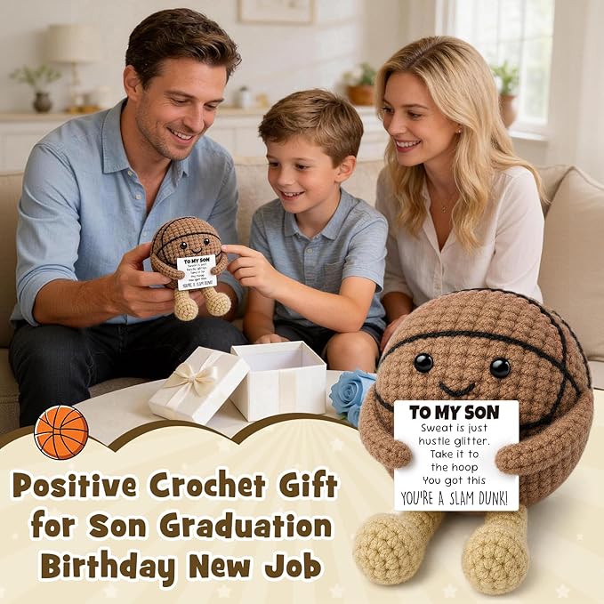 Inspirational Graduation Gifts for Son 2026 from Mom Dad, Handcrafted Crochet Basketball Keepsake, Basketball Gifts for Teen Boys Adult Bonus Son, Motivational Sports Desk Room Decor Accessories