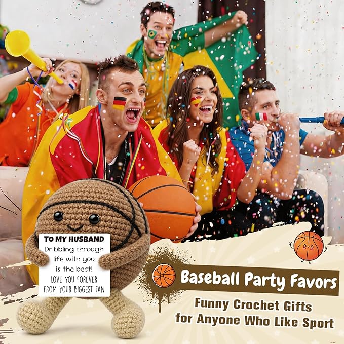 Anniversary Romantic Gifts for Husband Boyfriend, Handcrafted Crochet Basketball Keepsake, Sports Man Cave Desk Decor Room Accessories, Unique Funny Birthday Present for Him Men from Wife