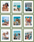 Vittanly 11x14 Picture Frames Set of 9, Shatter Resistant Plexiglass, Display 8x10 Pictures with Mat or 11x14 without Mat, Photo Frames for Wall or Tabletop, Engineered Wood, Rustic Green