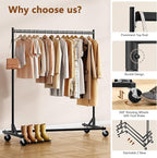 Hoctieon Z Rack Set of 2, Rolling Clothing Racks with Z-Base, Heavy Duty Garment Racks Set of 2, Clothes Rack on Wheels with Brakes, Clothes Organizer Rack Set of 2, Black