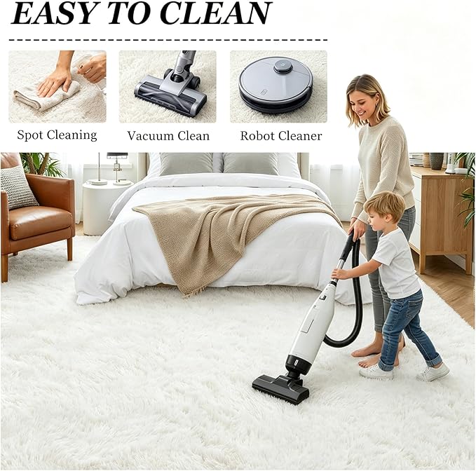 Fluffy 5x7 Area Rugs for Living Room Bedroom: Ultra Soft Shag Rug Non-Slip Non-Shedding Small Plush Bedside Rug Indoor Floor Carpets for Kids Room Playroom Entryway Nursery Dorms Home Decor Ivory