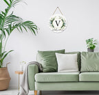 Monogram Letter V Wreaths for Front Door Wreath Wooden Welcome Sign for Front Door Decor Floral Family Last Name Initial House Warming Spring Summer Porch Rustic Wall Home Kitchen Boho Decorations