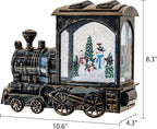 Christmas Musical Snow Globe Lantern Battery Operated with 6 Hour Timer, Snowman Lighted Snow Globe Train Spinning Water Swirling Glitter Christmas Decoration Gifts(10.6 x 4.3 x 8.3 Inches)