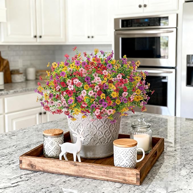 Artificial Fake Flowers Plants for Outdoor Spring Summer Decor, 12 Bundles Faux Silk Flowers for Outdoor Outside Planter Colorful Daisy UV Resistant Look Real for Front Door Porch Patio Yard