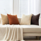 MIULEE Boho Farmhouse Throw Pillow Covers 18x18 Inch Set of 4 Rustic Mordern Neutral Cushion Covers Soft Corduroy Nordic Home Decor for Couch Bed Sofa Living Room Chocolate Brown/Rust