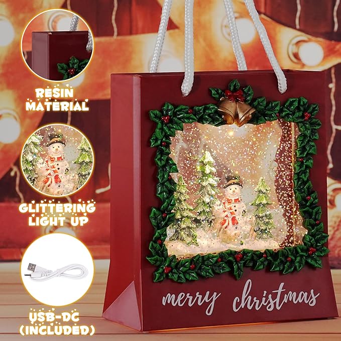 Snowman Snow Globe Christmas Decorations Musical Snow Globes Lantern with Swirling Glitter, Christmas Tree Snow Globe Lamp Battery Operated & USB Powered Merry Christmas Holiday Party Decor Gifts