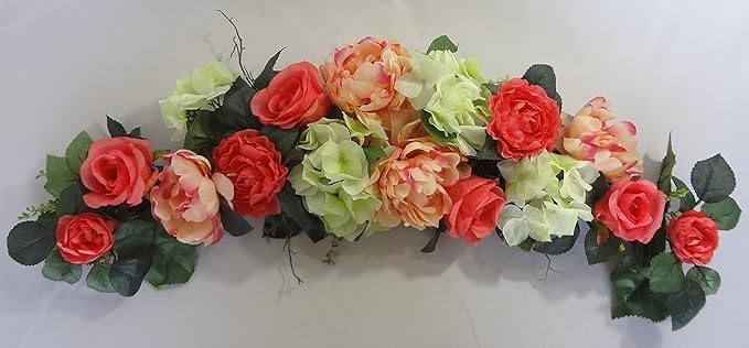 32" Rose/Peony Swags - Floral swags wall decor for Wedding Party Home Garden, Wedding Arch Garden Wall Decoration, Weddings, Coral, Pink