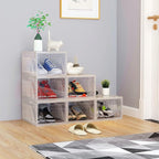 AWTATOS Shoe Boxes with Magnetic Door, Stackable Shoe Storage Organizer with Lids, Folding Shoe Rack for High Heels, Thickened Sneaker Storage Container, 6 Pack, Clear