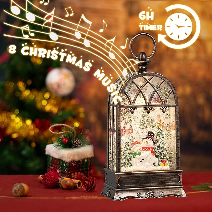 Snow Globe Christmas with Snowman, Lighted Christmas Snow Globes with Timer, Swirling Musical Glittering Snow Globes Lantern for Christmas Decoration(Snowman)