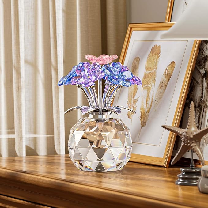 Arikyrist Crystal Multicolor Forget-Me-Not Bouquet Figurines Gifts for Women Flowers Collectible Decoration for Living Room Romantic Presents for Her Wife Mom Anniversary Birthday