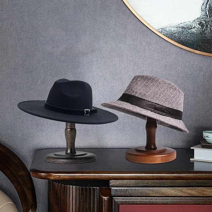 CHADWICK Vintage Style Hat Rack Stand, Rustic Brown Hat Display Stand Wood, Hat Rack Tabletop Cap Organizer and Display Rack