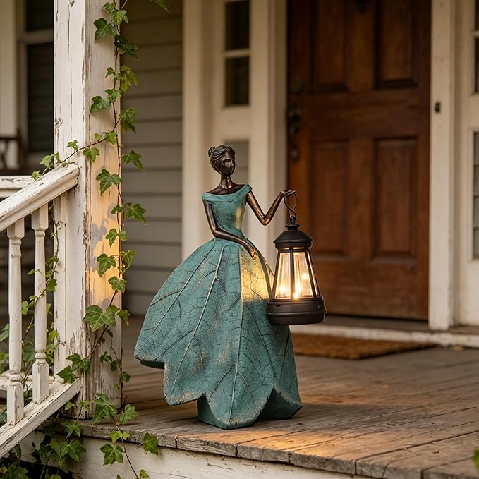 Guichifun Fairy Statues Solar Outdoor Lights - Resin Garden Figurines Decorations for Patio Yard Lawn Decor Housewarming Gardening Gifts for Women Mom 7.4 x 5.3 x 12 Inch