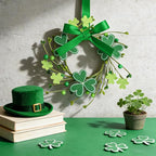 6 PCS Mini St. Patrick's Day Felt Shamrocks Wreath for Front Door St. Patrick's Day Kitchen Cabinet Wreaths Decorations with Ribbon Small Spring Green Irish Clover Berry Wreath for Porch Wall Window