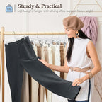 HOUSE DAY Clear Skirt Hangers with Clips, Non-Slip Plastic Pant Hanger with 2 Adjustable Clips, Upgraded Clip Hanger for Pants, Skirts, Shorts, 14" Clear Hangers 10 Pack, 360-Rotating Swivel Hook