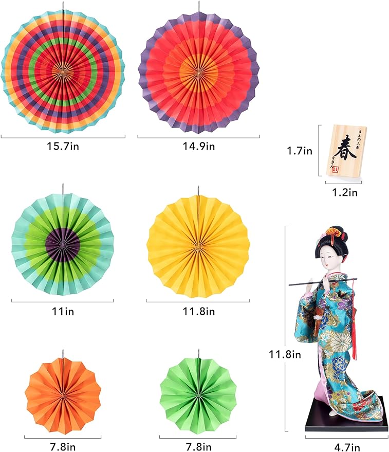 ALAMIYA Home Decoration Asian Japanese Geisha Kimono Doll Collectible Figurine Gift with Paper Fan