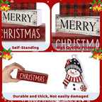 Lineshading 4 Pcs Christmas Table Decoration Wooden Snowman Decor Christmas Tiered Tray Decor Red Buffalo Plaid Block Signs Snowman Table Centerpiece Farmhouse Winter Decoration for Home Kitchen Shelf