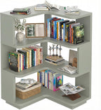 Armocity Corner Book Shelf - 4 Tier Corner Bookshelf Etagere Bookcase with Baffle, Freestanding L Shaped Display Shelf Stand for Home Office, Living Room, Bedroom, Kitchen, Crab Green