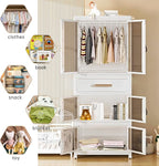 Large Portable Kids Closet Children's Armoire Adults Clothes Wardrobe Closet with Drawers and Doors, Collapsible Baby Costume Storage Organizer Kids Dress Up Storage Cabinet with Hanging