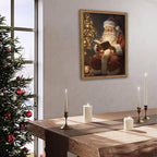 Framed Santa Christmas Wall Art, Vintage Santa Claus Reading Canvas Paintings, Christmas Print, Rustic Winter Holidays Decor, Farmhouse Christmas Pictures Wall Decor – 12x16in