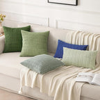 MIULEE Pack of 2 Spring Corduroy Decorative Lumbar Throw Pillow Covers 20x12 Inch Soft Boho Striped Pillow Covers Modern Farmhouse Home Decor for Summer Sofa Living Room Couch Bed Moss Green