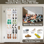 Over the Door Shoe Organizer - 2 Pack Shoe Rack for Door with 24 Pockets and Hooks, Shoe Holder Back of Door Organizers for Shoes, Hanging Shoe Organizer for Space Saving, White