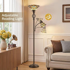GyroVu Tiffany Floor Lamp, Torchiere Floor Lamps with Stained Glass Shade, 70" Tall Standing Lamp with Adjustable Gooseneck Reading Lamp for Living Room Bedroom Office, Bulbs Included