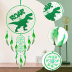 Dinosaur Dream Catcher Kit for Kids Dino Feather Dreamcatcher Dinosaur Wall Hanging Decor with Triple Ring DIY Feather Dream Catcher Gifts for Home Nursery Boys Girls Toddler Baby Room Bedroom Decor