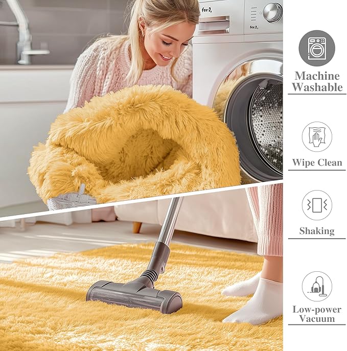 OLANLY 2x4 Machine Washable Runner Rugs for Hallway, Soft Fluffy Shaggy Bedside Rugs for Bedroom, Living Room, Indoor Floor Carpet for Kids Girls and Boys, Home Decor Aesthetic, Mustard Yellow
