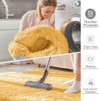 OLANLY 2x4 Machine Washable Runner Rugs for Hallway, Soft Fluffy Shaggy Bedside Rugs for Bedroom, Living Room, Indoor Floor Carpet for Kids Girls and Boys, Home Decor Aesthetic, Mustard Yellow