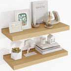 Acovy 24 Inch Floating Shelves, 3D Textured Wood Grain, 24"x9.25"x1.5" Inch Deep Floating Shelves for Wall, Wooden Shelves for Bathroom, Bedroom, Living Room, Natural, 2 Pieces