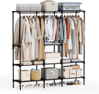 OLIXIS Portable Wardrobe Closet with Hanging Rods, 74.5 Inch Wide Portable Clothing Rack with Shelves, Heavy Duty Clothes Rack, Freestanding Closet Organizer