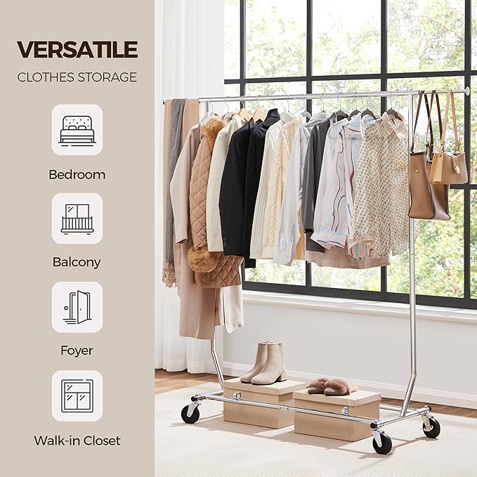 Yaheetech Rolling Clothes Rack, Clothing Racks for Hanging Clothes Portable Clothes Rack, Heavy Duty Clothes Rack with Extendable Hanging Rod,Chromed, Silver
