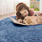 OLANLY Blue Round Rugs for Bedroom - Machine Washable, 5 ft Circle Area Rugs for Living Room, Soft and Fluffy Shaggy Carpet for Teen Girl and Boys, Nursery Rooms, Dorms, Home Decor Aesthetic