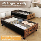 Under Bed Storage with Wheels, Rolling Underbed Storage Drawers, Wooden Under the Bed Storage with Remove Lid, Large Metal Storage Bins for Shoes Blankets Clothes Bedrooms Dorms (Vintage Brown-2pack)