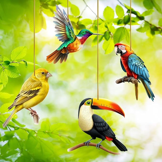 Color Bird Acrylic Hanging Ornament - 8Pcs Spring Colorful Cardinal Christmas Tree Ornaments, Flying Bird Ornament Ceiling Xmas Decoration Tote Car Interior Charms Gift for Men Women