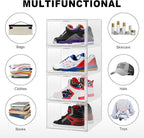 Clear Shoe Boxes Plastic Stackable ‌Shoe Cabinet‌ with Acrylic Magnetic Lids Drop Side Sneaker Display Case for Closet, Entryway, Fits Men's Shoes up to Size 12.5 (14.17''x10.62''x8.07'')