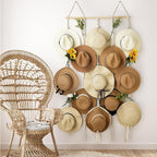 Macrame Hat Rack for Wall 31x53 in Hat Organizer with 15 Clips Hanging Hat Hanger Holder for Women Wide Brimmed Hat Storage for Fedora Boho Decorative Display
