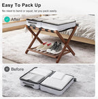 Smuxee Fully Assembled Walnut Luggage Racks Pack of 2, Upgraded Bamboo Foldable Suitcase Stand with 5 Nylon Straps, Luggage Holder with Shelf for Guest Room Bedroom Hotel