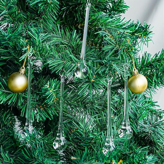 kanpura 6 Inch Teardrop Ornaments Glass Drop Ornaments Clear Crystal Chandelier Pendant Hanging for Centerpieces Christmas Tree Winter Party Decor(10 Pcs)