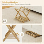 Fully Assembled Luggage Rack, 26.77" Luggage Rack for Guest Room, Bamboo Folding Suitcase Stand with Storage Shelf, 5 Nylon Straps, Heavy Duty Luggage Holder for Bedroom Hotel, 1 Pack, Natural