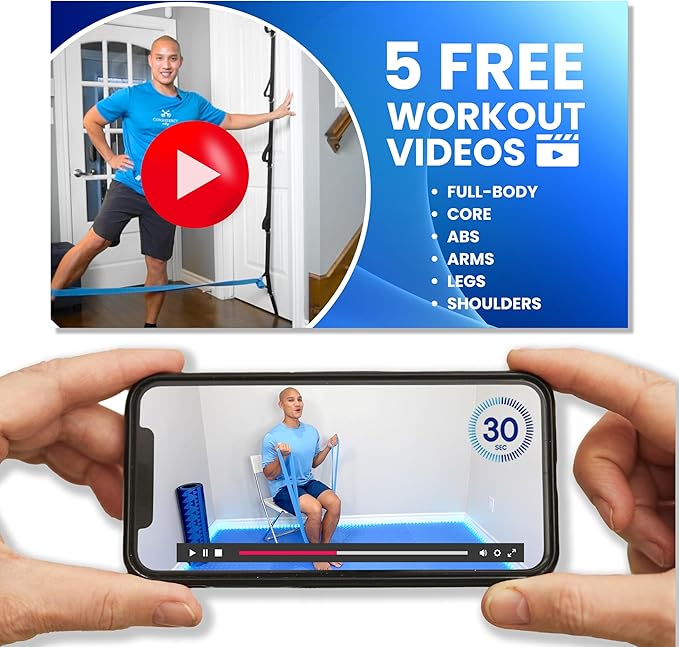 Beginner Bands Set of 6 by Justin Agustin – Specifically Designed for Total Beginners – Gentle Exercise Bands for Seniors & Limited Mobility – Soft Fabric – Home Gym Equipment. Incl. Door Kit & Bag