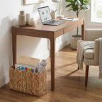 Water Hyacinth Magazine Holder for Floor, Tall Narrow Wicker Magazine Basket with Scalloped Edge – Handwoven Magazine Rack, Book Basket & File Holder for Living Room, Office & Bedroom