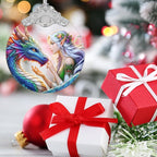 Jocidea Enchanted Elf & Dragon Christmas Ornament - Stained Glass Hanging Decor - Tree Decoration - Gift for Friends, Sisters