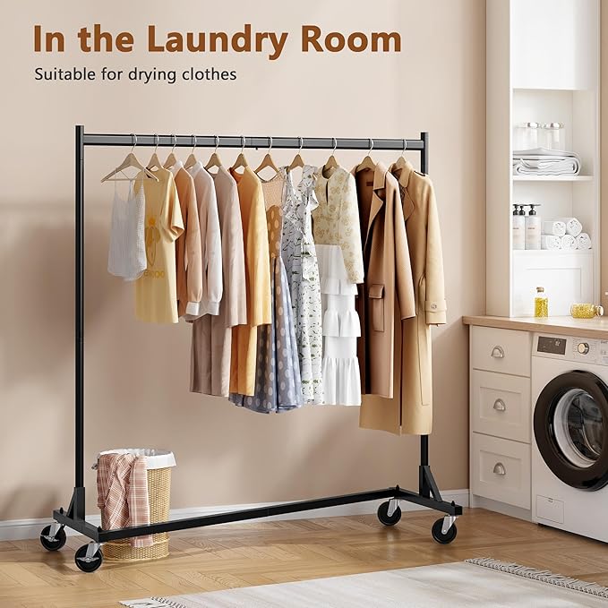 Hoctieon Z Rack, Rolling Clothes Racks with Z-Base, Heavy Duty Garment Rack, Clothing Racks for Hanging Clothes, Sturdy Metal Hanging Holder, Clothes Organizer Rack, Black