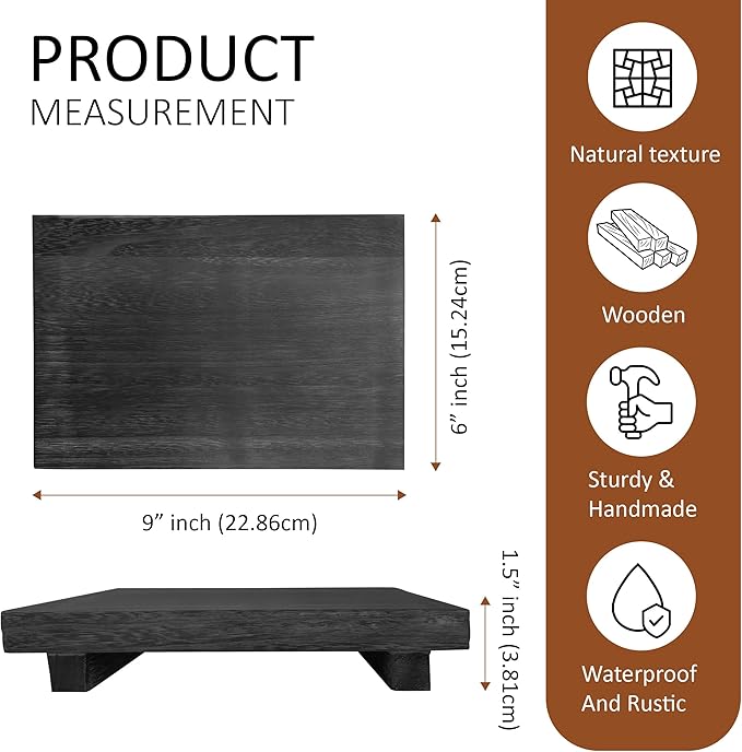 Rustic Pedestal Stand - Handmade Small Wood Tray - Soap Tray for Kitchen Sink, Bathroom (Black, 9 x 6 X 1.5 Inch)